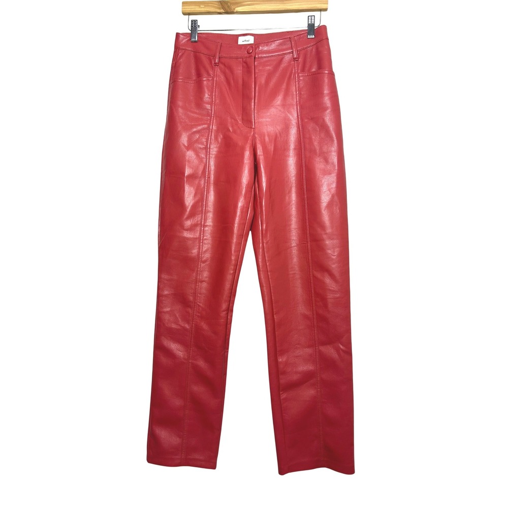 Aritzia Wilfred Pants Women 6 Pink Rebel Vegan Leather Straight High Rise Biker